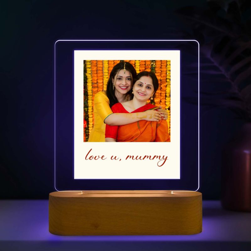 Personalized Led Photo Frame Lamp with Multicolored Light & Wooden Stand Birthday Gift for Mom from Daughter Mothers Day Gift Memorable Gift for Mom